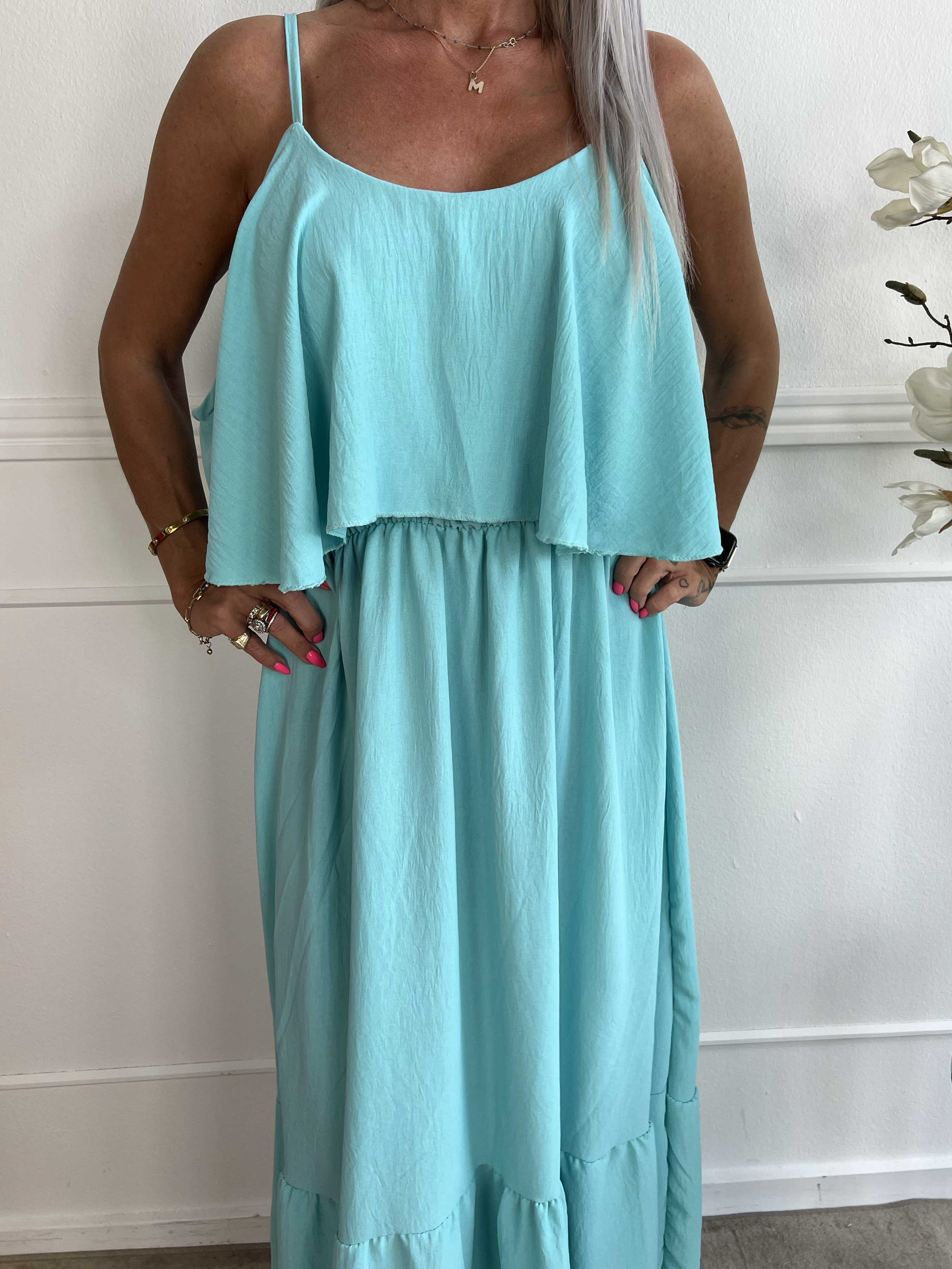 Adelisa - Sød lang stropkjole med flæser